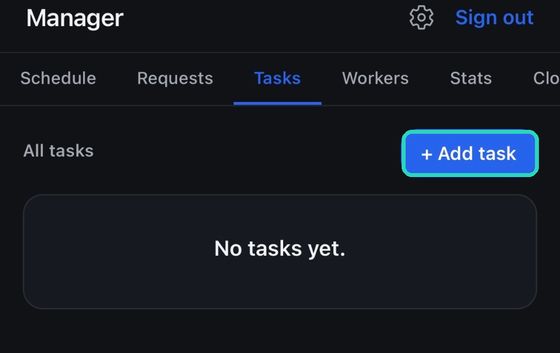 The Tasks tab, with Add task