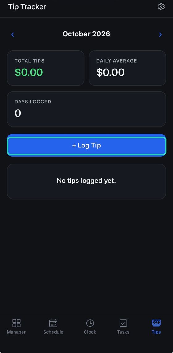 The Tip Tracker, with the Log Tip button